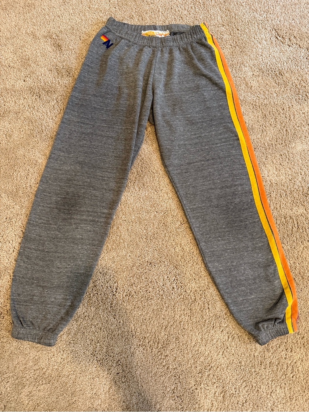 Aviator Nation Gray Track Joggers with Yellow & Orange Side Stripes